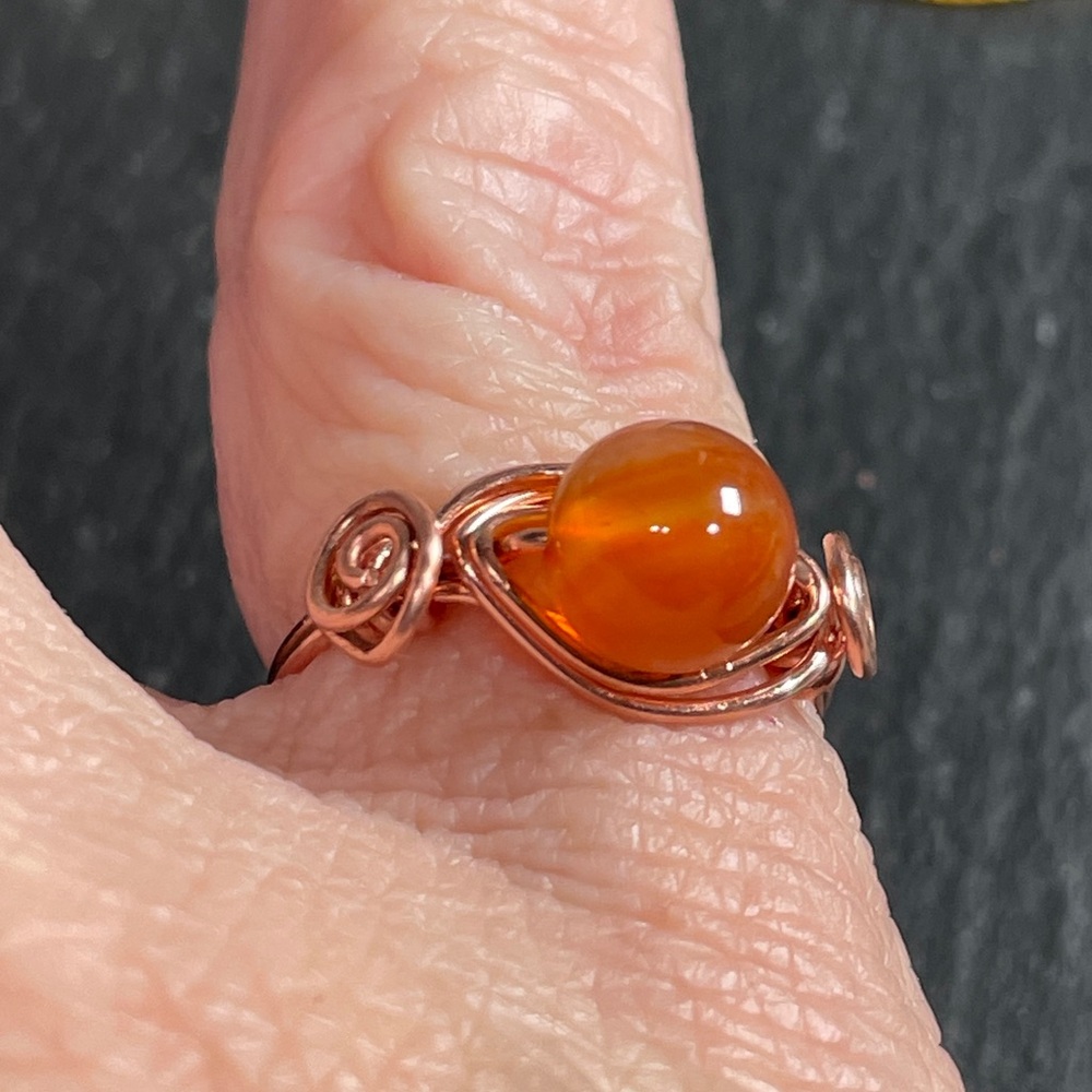 Artisan Copper Wire Wrapped Carnelian Ring - Picture 5 of 5
